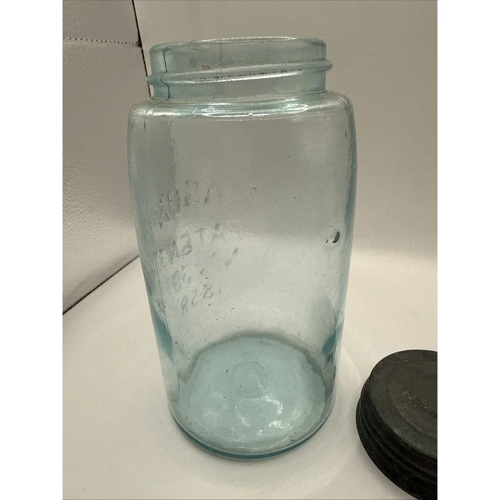 Old Mason's Patent Nov 30th 1858 Green 1 Quart Antique Canning Jar Zinc Lid #8‎